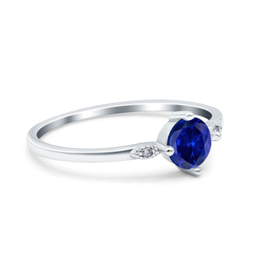 Three Stone Art Deco Engagement Ring Round Simulated Blue Sapphire CZ 925 Sterling Silver